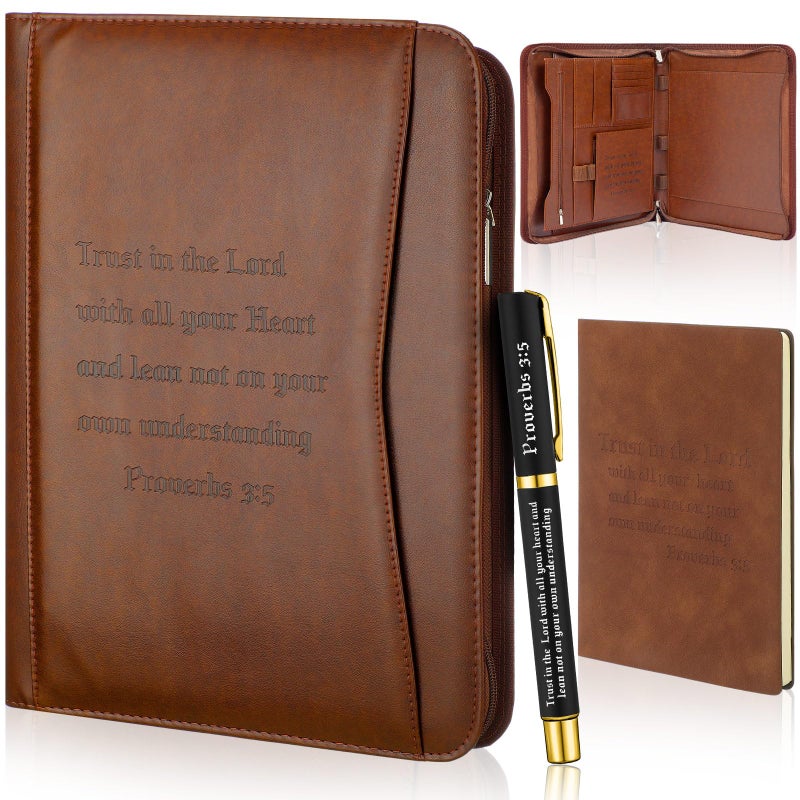 Fuyoooo 3 Pcs Religious Christian Gifts Pastor Appreciation Gifts Leather Portfolio Christian Bible Prayer Journal For Men Women Scripture Pen Notebook Bible Study Supplies(Proverbs 3:5) - Image 1