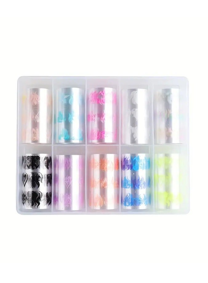LANGMANNI 10 Rolls Glow-in-the-Dark Flame Nail Foil Transfer Stickers Kit, Neon Nail Art Decals, Luminous Nail Art Decals For Women And Girls For Music Festival - Image 2