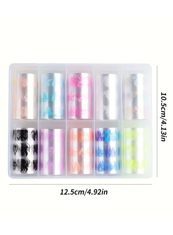 LANGMANNI 10 Rolls Glow-in-the-Dark Flame Nail Foil Transfer Stickers Kit, Neon Nail Art Decals, Luminous Nail Art Decals For Women And Girls For Music Festival - Image 3