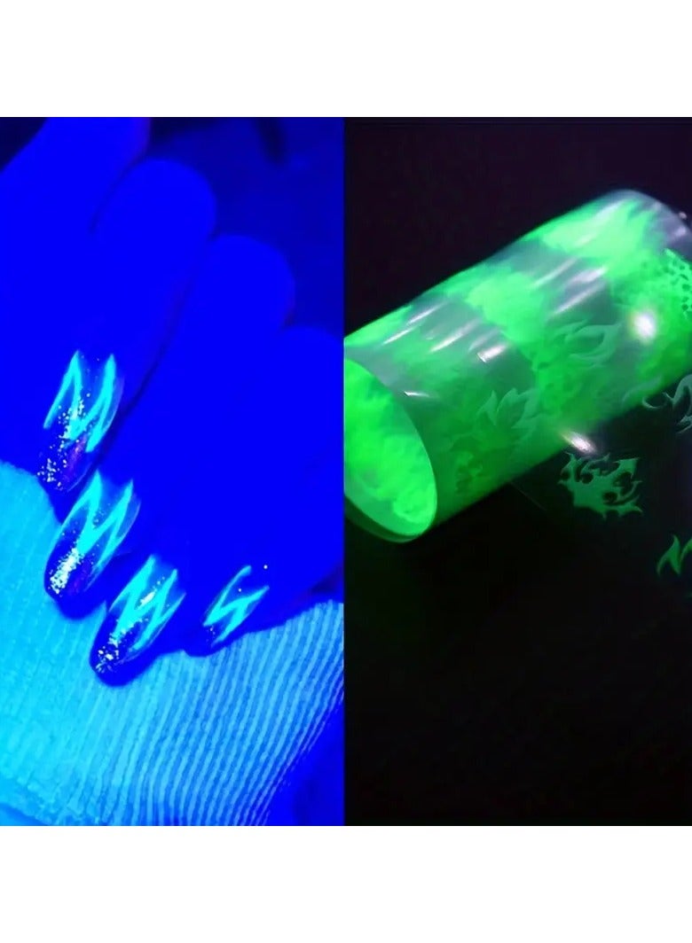 LANGMANNI 10 Rolls Glow-in-the-Dark Flame Nail Foil Transfer Stickers Kit, Neon Nail Art Decals, Luminous Nail Art Decals For Women And Girls For Music Festival - Image 4