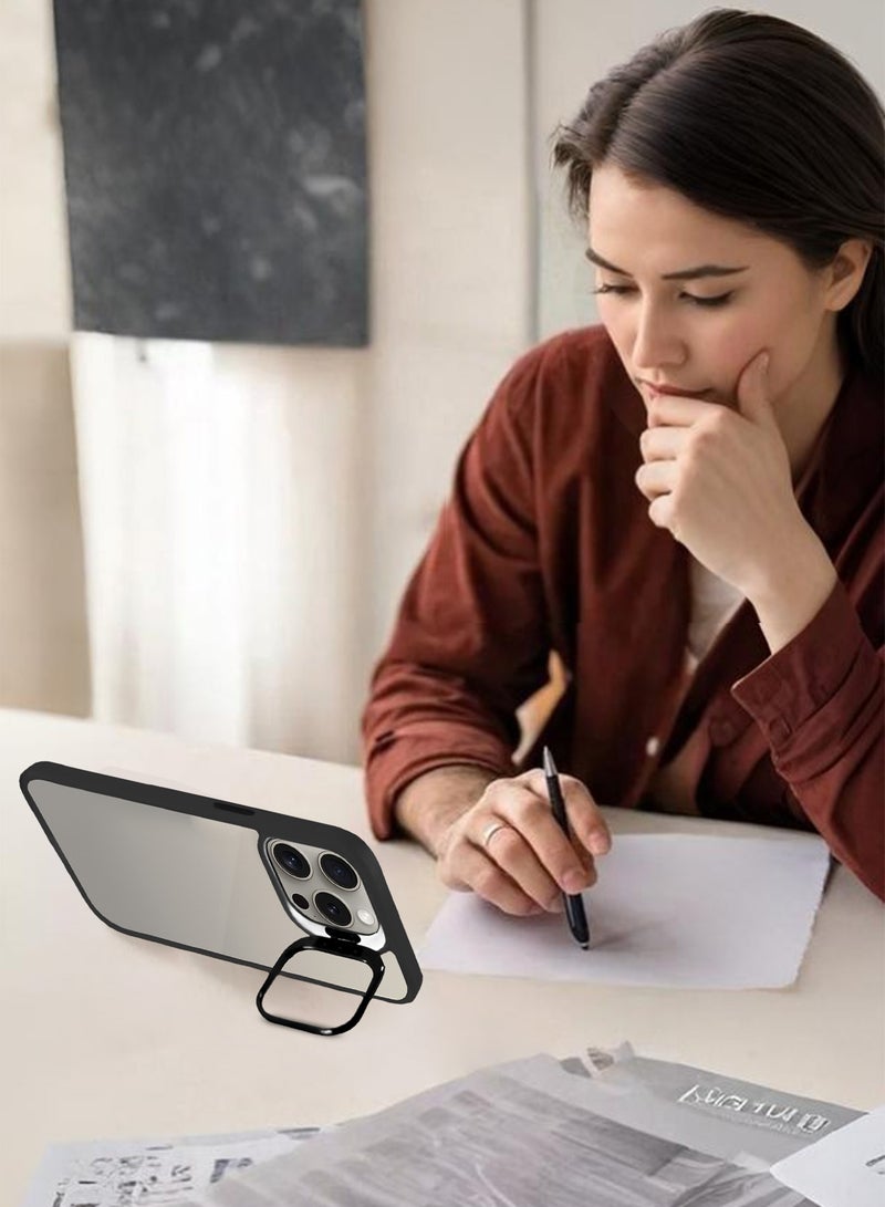 CATANES Transparent Case Cover with Flip Bracket Stand for iPhone 15 Pro – Shockproof Clear Back Cover with Lens Protection - Black - Image 5