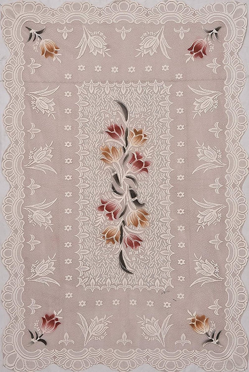 HOMECROWN Floral Print Cotton Net Fabric 4 Seater Centre Table Cloth Cover 60X40 Inch Brown Pack Of 1 Rectangular - Image 2