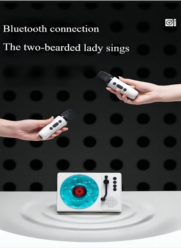 Generic Portable Bluetooth speaker, adult/child karaoke machine, with 2 wireless microphones, portable Bluetooth karaoke speaker, singing machine with echo and vocal clips, water ripple speaker, retro record machine Bluetooth speaker, gift girlfriend  - Image 3
