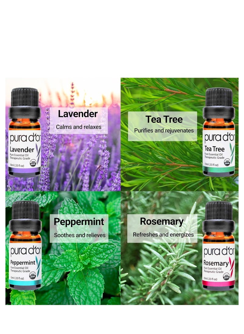 Pura d'or - PURA D'OR ORGANIC Perfect10 Essential Oils Set - 10x 10mL Wood Box Aromatherapy Gift Set - 100% Pure Therapeutic Grade For Relaxation and Wellness (Lavender, Peppermint, Eucalyptus, Tea Tree and More) - Image 1