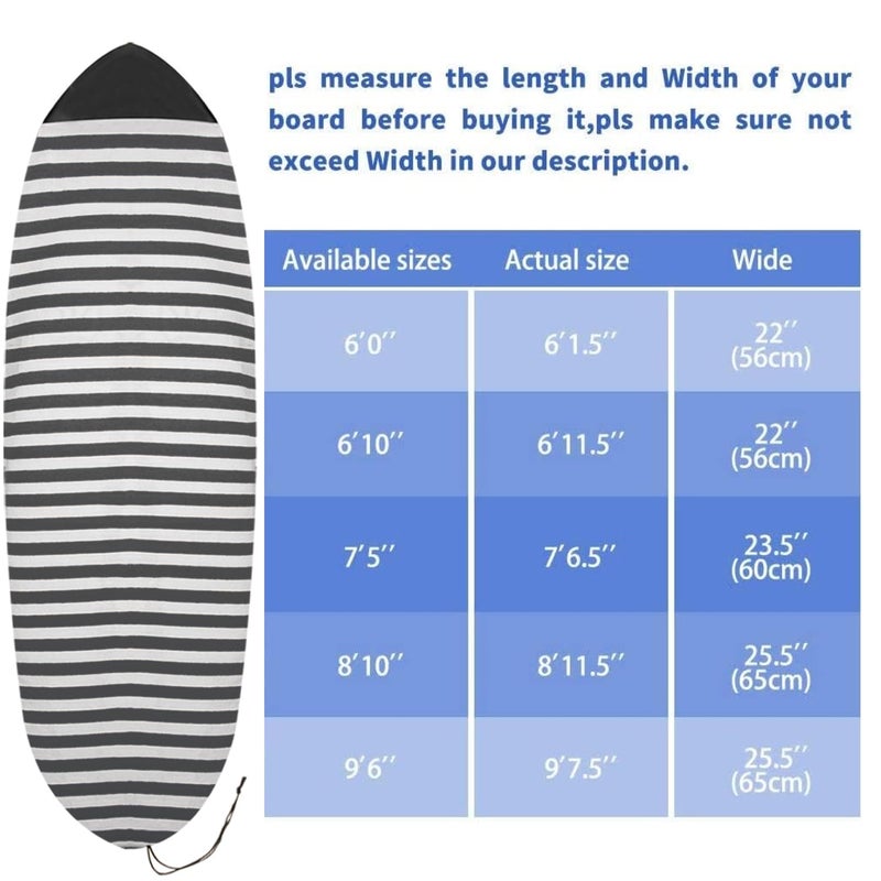 UCEDER Surfboard Sock Cover,Lightweight Stretch Board Bag for Sun Protection,Foldable Surfboard Sock Sleeve Perfect for Travel and Transportation(Black and White, 7'5") - Image 2