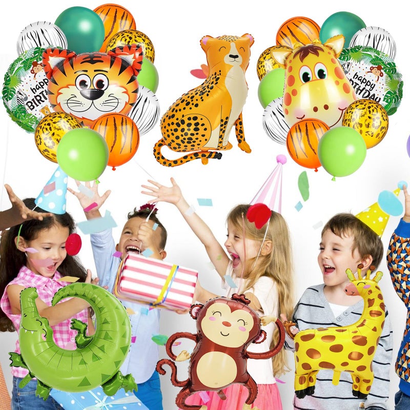 Bolake 40 PCS Safari Jungle Animal Balloons Wild One Birthday Decorations Various Jungle Animal Balloons Monkey Elephant Zebra Leopard for Kids Safari Baby Shower Decorations - Image 2