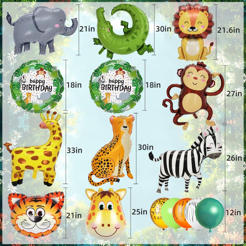 Bolake 40 PCS Safari Jungle Animal Balloons Wild One Birthday Decorations Various Jungle Animal Balloons Monkey Elephant Zebra Leopard for Kids Safari Baby Shower Decorations - Image 3