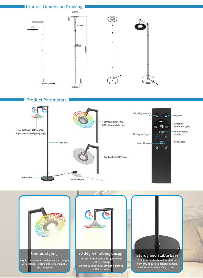 ماركة غير محددة - مصباح أرضي LED دائم لغرفة المعيشة ، مصباح ذكي بلوتوث مع التحكم في التطبيق ، أوضاع متعددة وتعديل متعدد الألوان - Image 1