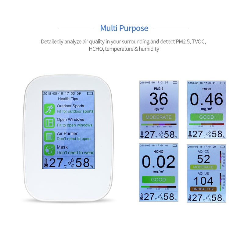 Portable Air Quality Detector Indoor/Outdoor Digital PM2.5 Formaldehyde Gas Monitor LCD HCHO & TVOC Tester Instrument Meter Air Analyzers with Rechargeable Battery - Image 2