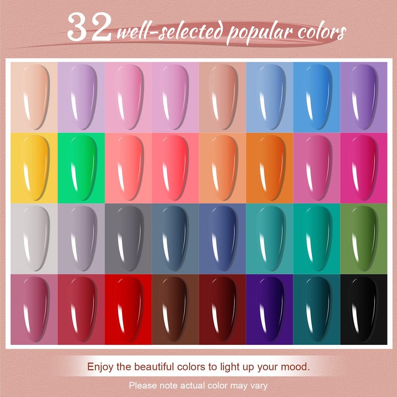 JODSONE Gel Nail Polish Kit with U V Light 32 Color Soak Off Base&Top Glitter Coat Gel Polish for DIY Manicure Lovers - Image 2