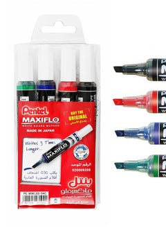 Pentel 4-Piece Maxiflo Slim Whiteboard Erasable Markers Chisel Tip Multicolour  - Image 1