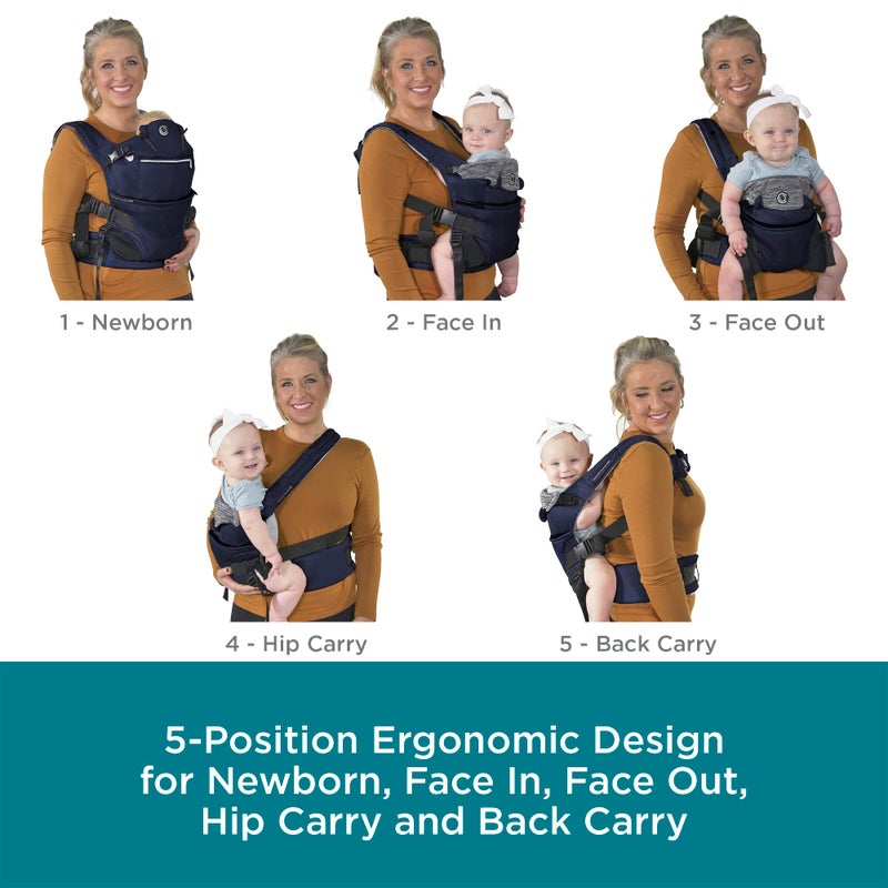 Contours Baby Carrier Newborn to Toddler | Journey GO 5 Position Convertible Easy-to-Use Baby Carrier with Pockets for Men and Women, Face in, Face Out, Front, Back & Hip (8-45 lbs) - Cosmos Navy - Image 2