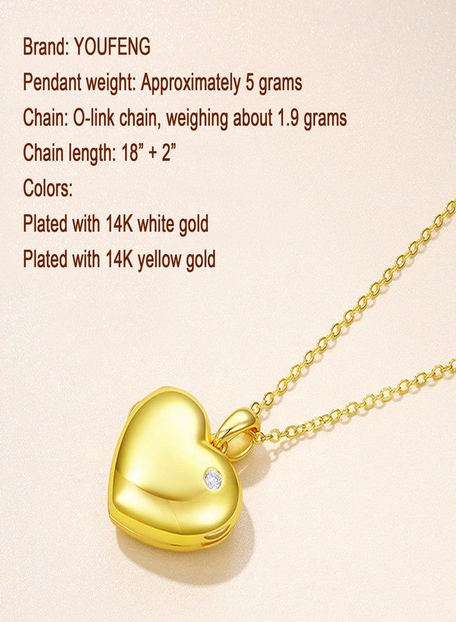 YOUFENG Love Heart Locket Platinum 14K Gold-Filled with Diamond-Accent Lockets that Hold Pictures Necklace for Women Gold - Image 2
