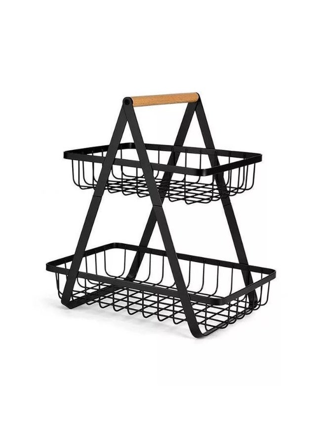 ناما ستاند فاكهة  2 دور معدن بكرتونه سلة فواكه وخضروات معدنية من طبقتين لحمل الخضروات والفواكه والوجبات الخفيفة في المنزل والمطبخ والمكتب، أسود - Image 3