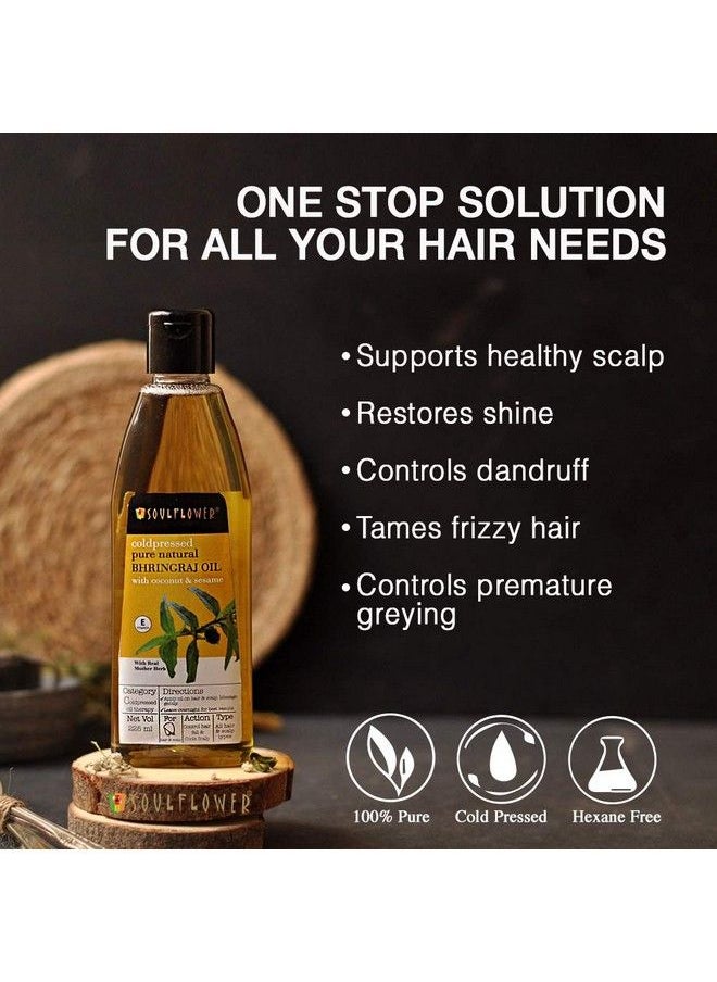 Soulflower - Coldpressed Bhringraj Oilpure & Natural; Hair Growth Strengthening & Nourishing Hair Roots Antidandruff Cooling Scalp; Coconut Sesame Mother Herb; 225Ml - Image 1