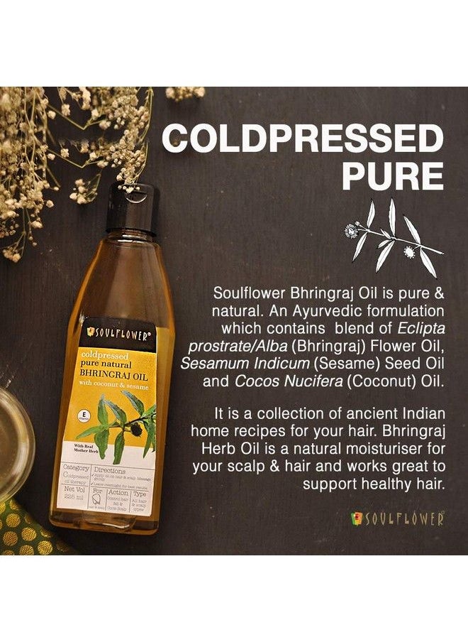 Soulflower - Coldpressed Bhringraj Oilpure & Natural; Hair Growth Strengthening & Nourishing Hair Roots Antidandruff Cooling Scalp; Coconut Sesame Mother Herb; 225Ml - Image 1