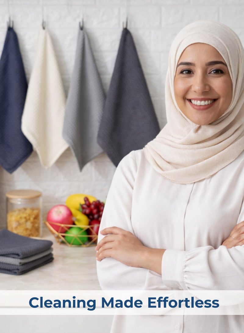 سورتيفي مناديل مطبخ وافل قطن طقم 4 قطع – فائقة الامتصاص لتجفيف الصحون بسرعة، مناشف شاي 100% قطن للتنظيف اليومي، ألوان عصرية متعددة، حجم 30×30 سم - Image 5