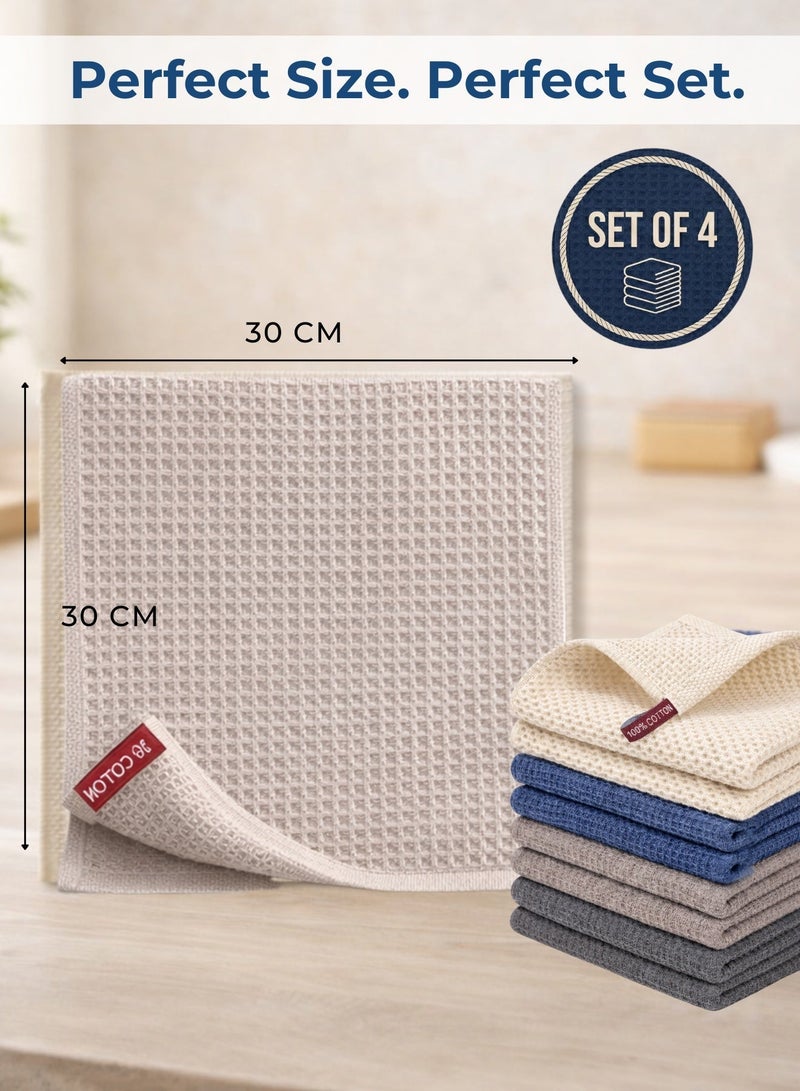 سورتيفي مناديل مطبخ وافل قطن طقم 4 قطع – فائقة الامتصاص لتجفيف الصحون بسرعة، مناشف شاي 100% قطن للتنظيف اليومي، ألوان عصرية متعددة، حجم 30×30 سم - Image 3