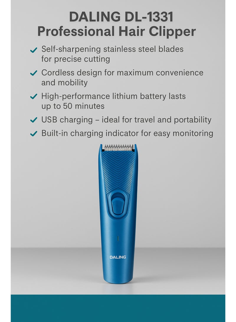 دالينغ ماكينة حلاقة شعر احترافية DALING DL-1331 – لاسلكية، قابلة لإعادة الشحن، بطارية ليثيوم، شفرات حادة، شحن USB - Image 4