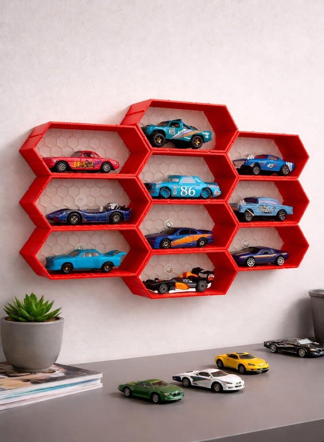 HICHISO Modular 1:64 Scale Die cast Cars Display | Premium Wall Display | Mini Car Showcase for Collectors | Compatible with HOT Wheels, Matchbox, Mini GT (Without Toys) | RED HEX (Value Pack of 6) - Image 1