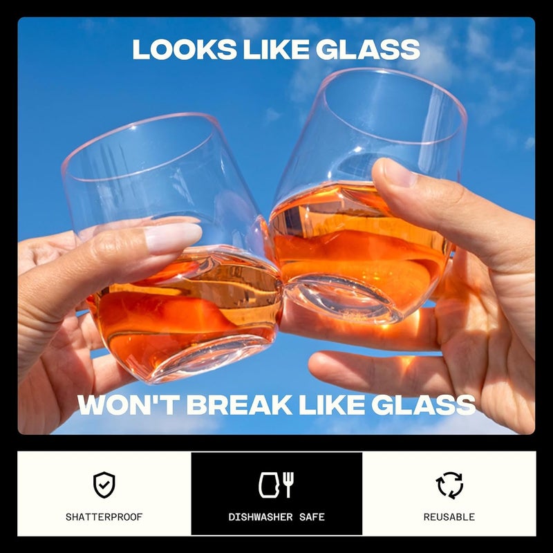 govino جوفينو: كأس النبيذ الأصلي غير القابل للكسر – قابل لإعادة الاستخدام، آمن في غسالة الأطباق، خالٍ من مادة BPA، متين، شفاف كالبلور، كؤوس نبيذ أبيض بدون ساق للاستخدام الداخلي والخارجي واليومي | 12 أونصة لكل كأس | مجموعة من 2. - Image 3