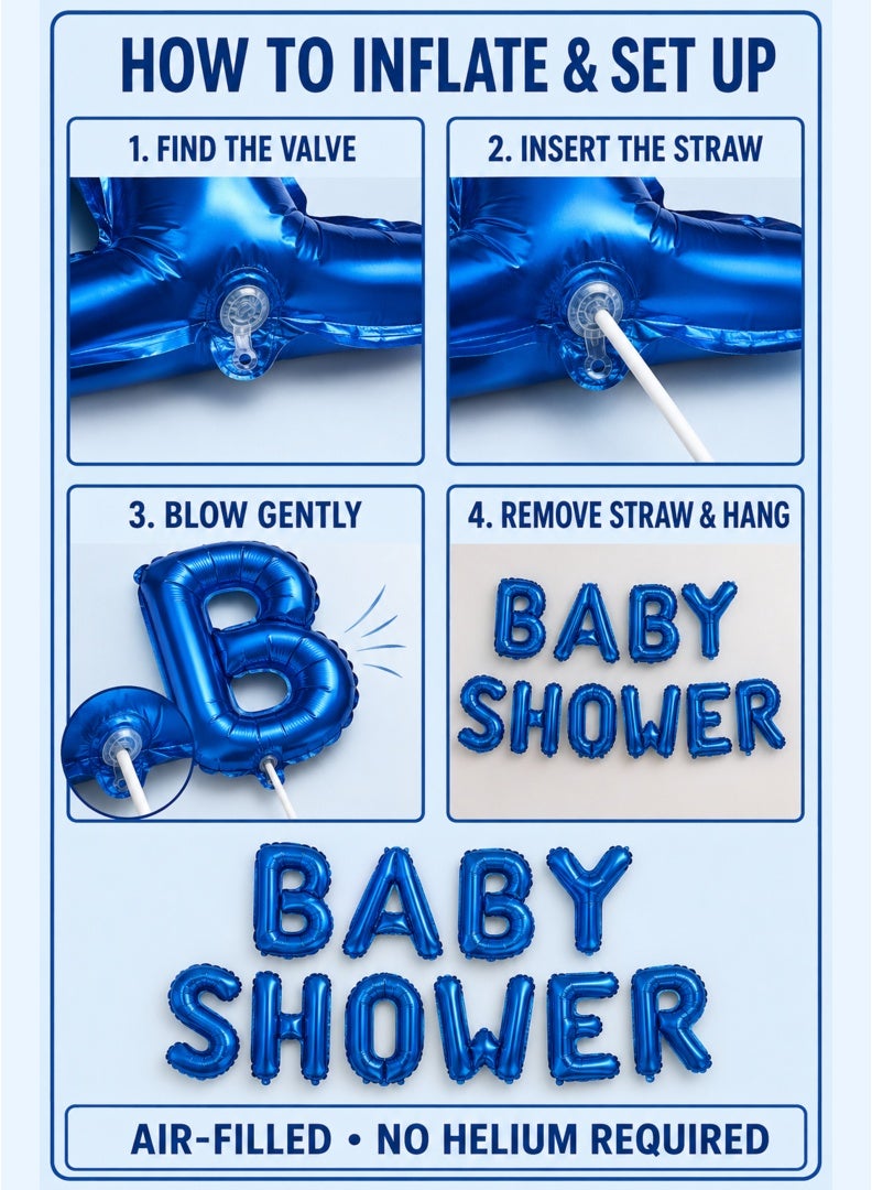 ITALO Baby Shower Foil Letter Balloon Banner Set for Baby Shower Party Decoration | Blue - Image 3