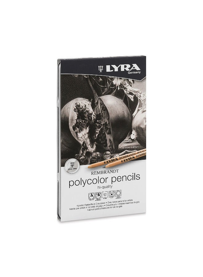 Lyra Rembrandt Polycolor Pencils Set - Assorted Greys, Set Of 12