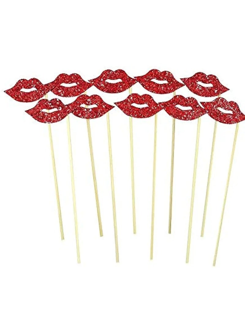 12 Pcs/set Red Lip Mouth Photo Props Booth - Wedding Birthday Decor Party Supplies Valentine's Day