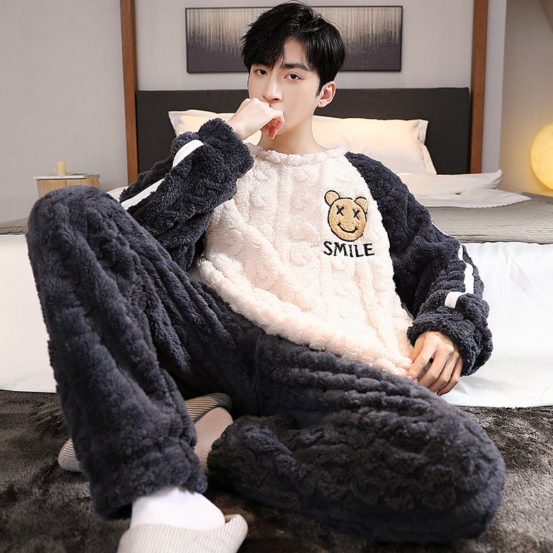 Men'S Pajamas Coral Velvet Fleece-Lined Thickeneded Men'S Winter Warm Flannel Home Clothes Set - Image 1