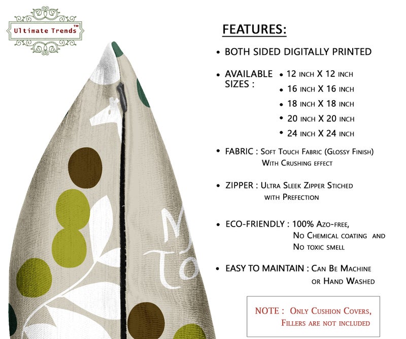 Ultimate Trends Premium Polyester Digital Modern Printed Cushion Cover For Living Room Couch Bed Single Sofa Set Of 5 (12 X 12 Inches, Ivory Green), 200 TC - Image 3