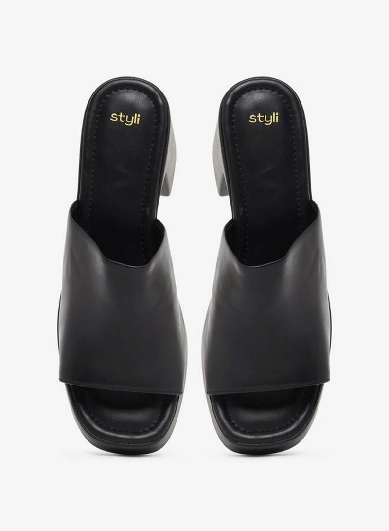 Styli Black Chunky Heeled Platform Mule - Image 5