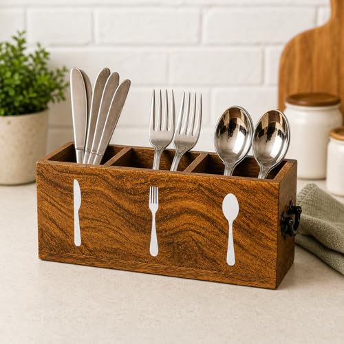 CRAFTYKART Wood Spoon Holder - Kitchen Cutlery Organizor - Spoon Stand for Dining Table- Kitchen Caddy Organizer Rack - Image 1