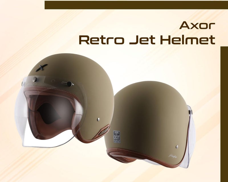 Axor Retro Jet Leather ISI and DOT Certified Matte Finish Open Face Helmet for Men and Women with Clear Visor- Dull Desert Storm -L - Image 3
