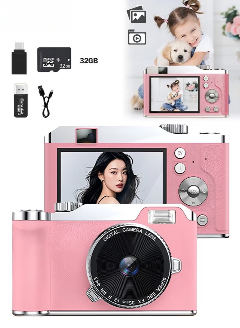 Digital Camera, FHD 4K Camera, Digital Point and Shoot Camera with 16X Zoom,Portable Small Camera for Kids and Adult, Anti-Shake CCD Camera with 32G SD Card, 2.4 Inches IPS Screen
