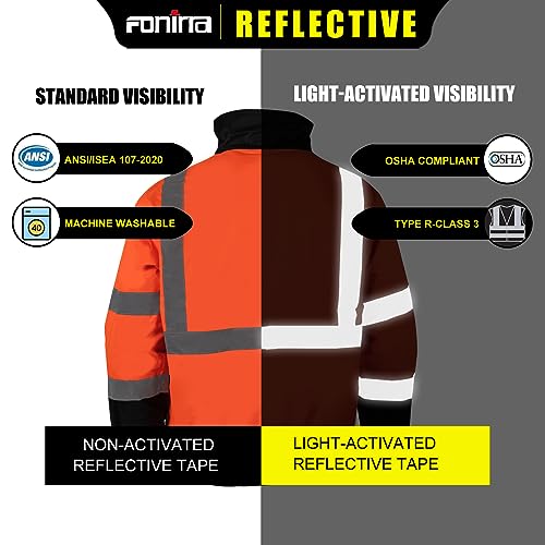 FONIRRA High Visibility Safety Jackets for Men with Fleece Liner,ANSI Class 3 Reflective Waterproof Bomber Jacket(Orange,S) - Image 5