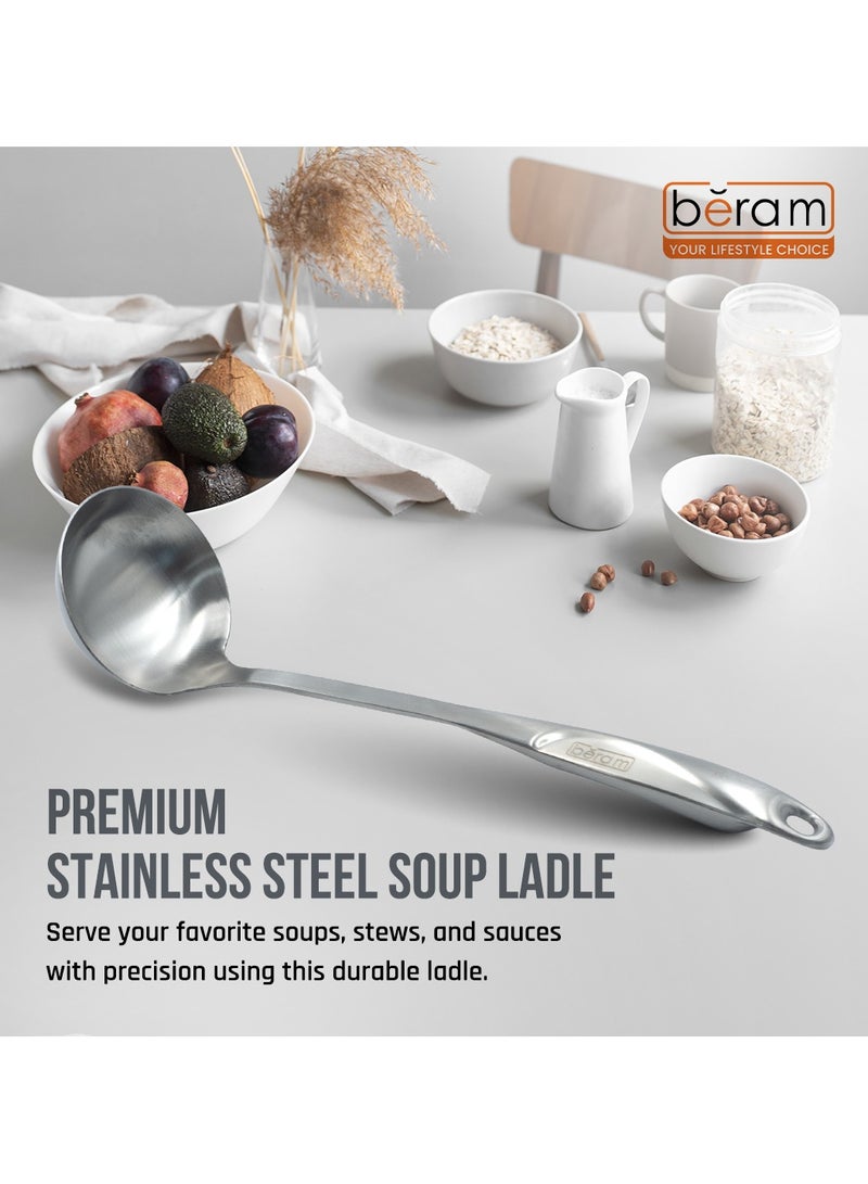 بيرام مغرفة شوربة من الفولاذ المقاوم للصدأ 304، تشطيب مطفي، ملعقة شوربة، أداة مطبخ، أواني طهي، ملعقة تقديم، آمنة للطعام، غير قابلة للتشوه، مدمجة وخفيفة الوزن، تصميم أنيق - Image 2