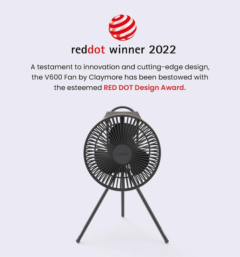 Claymore V600+ Warm Gray Rechargeable Portable Fan – 7,800mAh Battery, 4-Speed BLDC Ultra-Quiet Air Circulator USB-C Charging 32 Hrs Runtime Tripod Mountable Adjustable for Camping, Indoor, Outdoor - Image 3