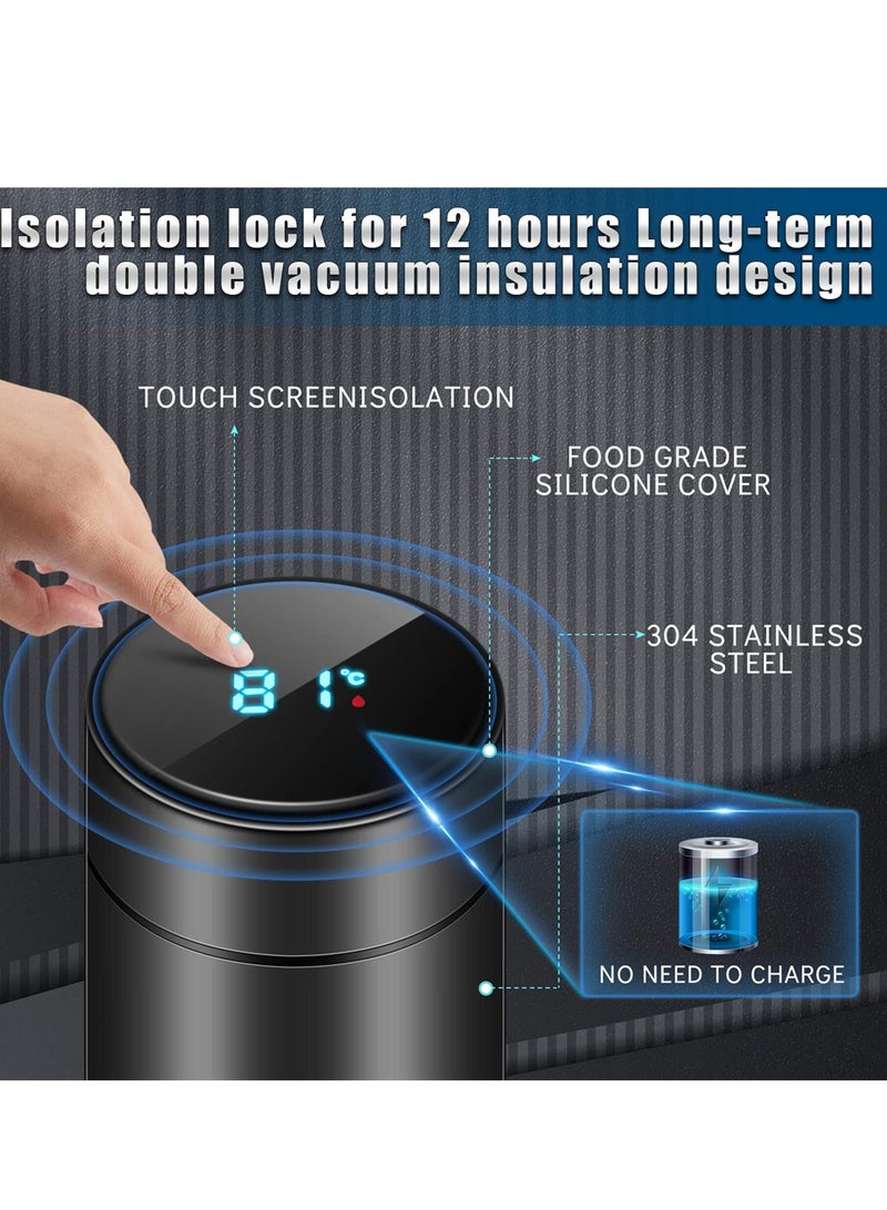 KASTWAVE زجاجة مياه ذكية، قارورة مفرغة من الفولاذ المقاوم للصدأ مع شاشة رقمية لدرجة الحرارة، كوب سفر مقاوم للتسرب للسيارة محمول للسفر والشاي والقهوة وكوب حراري مفرغ من الهواء للمدرسة والمكتب (أسود، أبيض) - Image 2