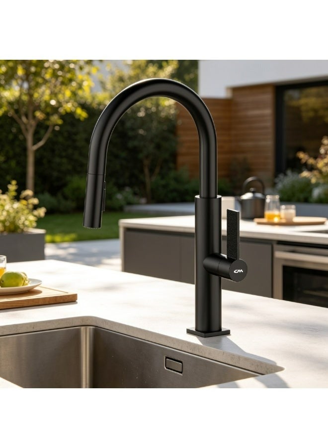 CM XD-1609 Pull out Black Mixer Matt Finish - Image 2