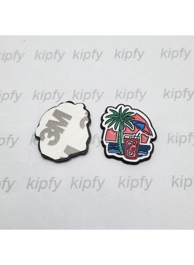 Kipfy Beach Scene Metal Sticker with Palm Tree & Drink Design  for Phones & Laptops - Image 2