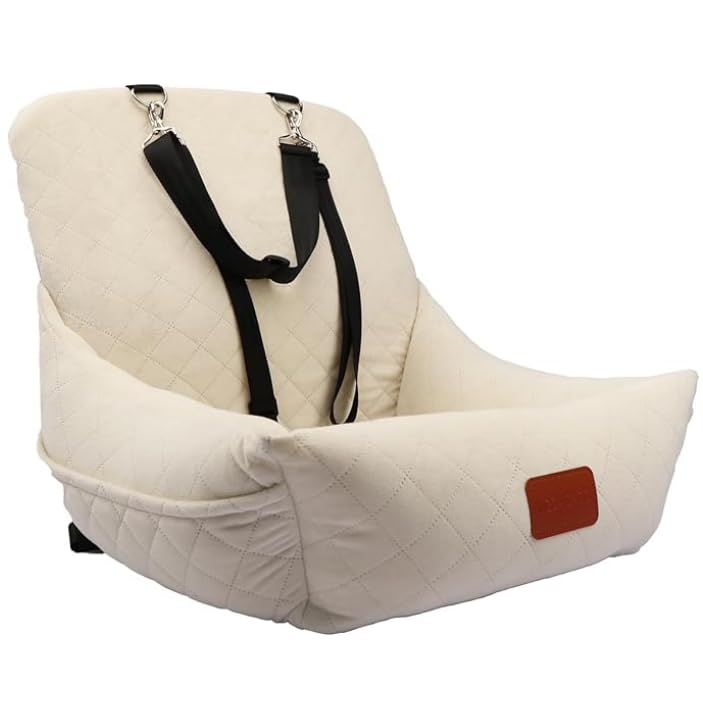 WOOAIDAGG Dog Car Seat for Small Dogs,Ultra-Soft Fabric,2 Storage Pockets & Safety Leash,Adjustable Straps,Easy to Install,Fully Detachable and Washable(Beige) - Image 1