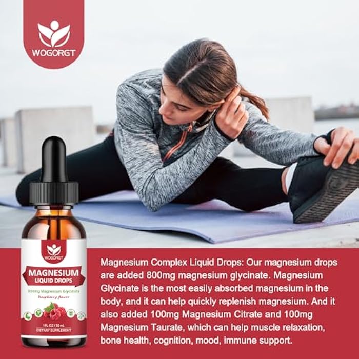 WOGORGT (2 Pack) Magnesium Glycinate Liquid Drops with Citrate & Taurate - High Absorption 1000mg Liquid Magnesium Complex with D3, GABA, L-theanine for Cognition, Muscle & Focus, Raspberry Flavor - 30mL - Image 4