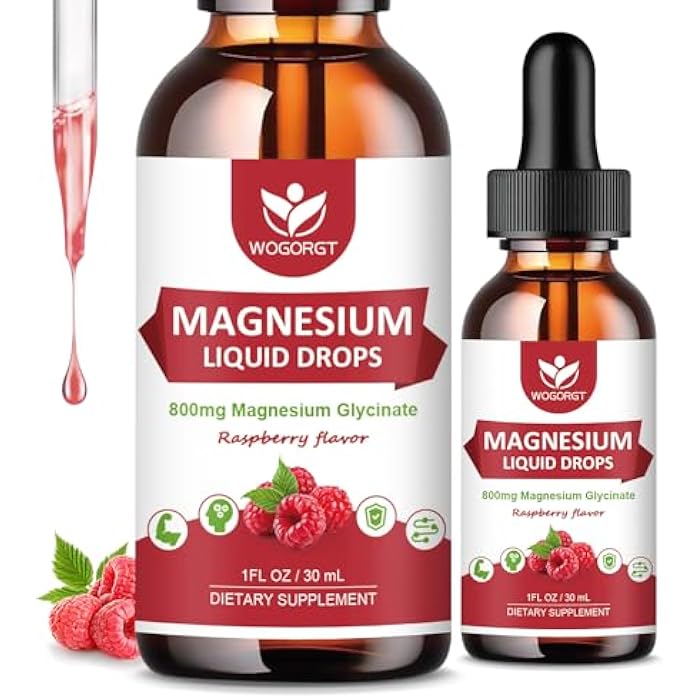 WOGORGT (2 Pack) Magnesium Glycinate Liquid Drops with Citrate & Taurate - High Absorption 1000mg Liquid Magnesium Complex with D3, GABA, L-theanine for Cognition, Muscle & Focus, Raspberry Flavor - 30mL - Image 1