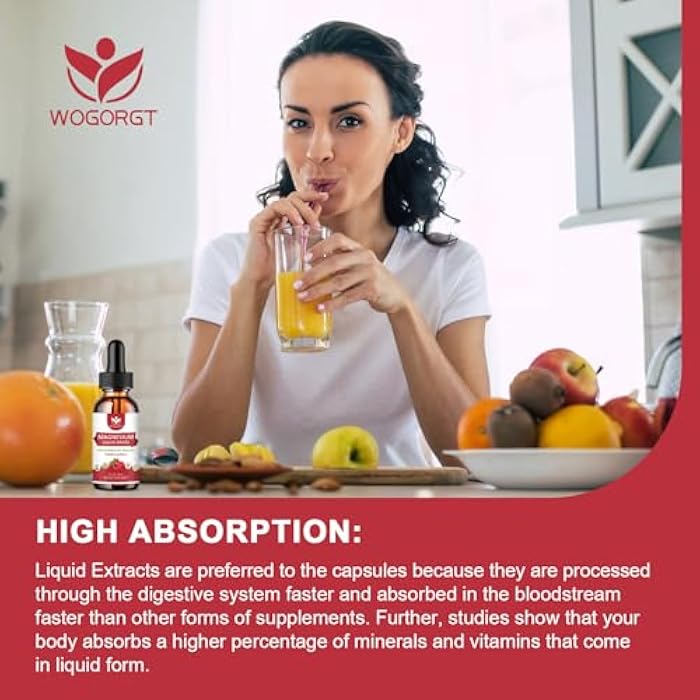 WOGORGT (2 Pack) Magnesium Glycinate Liquid Drops with Citrate & Taurate - High Absorption 1000mg Liquid Magnesium Complex with D3, GABA, L-theanine for Cognition, Muscle & Focus, Raspberry Flavor - 30mL - Image 5