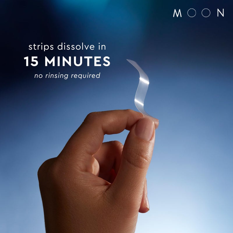 MOON Dissolving Teeth Whitening Strips - Vegan, Easy-to-Use, No Rinse White Strips - Hydrogen Peroxide and Essential Oils Infused Gentle Teeth Whitening Kit - Travel Essentials for Oral Care (56 Ct) - Image 2