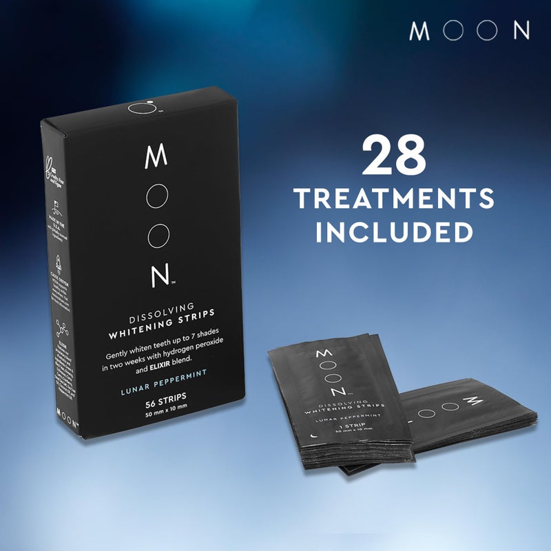 MOON Dissolving Teeth Whitening Strips - Vegan, Easy-to-Use, No Rinse White Strips - Hydrogen Peroxide and Essential Oils Infused Gentle Teeth Whitening Kit - Travel Essentials for Oral Care (56 Ct) - Image 3
