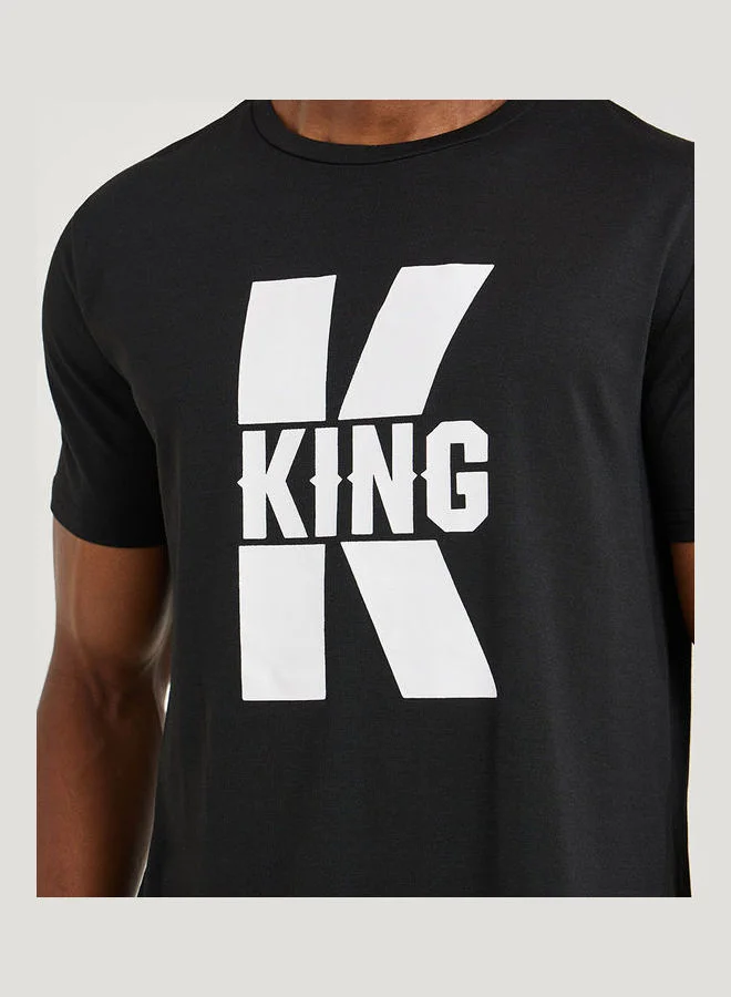 Styli Slogan Print T-shirt and Side Stripe Pyjama Set