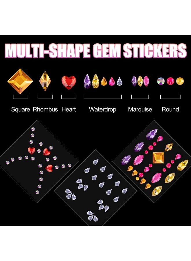 BELLEBOOST 9 Sheets Face Rhinestones and Pearl Stickers Set 2, Rainbow Mixed shape Self Adhesive Gems Face Jewels Stick on, with Makeup Glue for Makeup Eyes Face Hair Nails Body, Crafts and Decorations  - Image 4