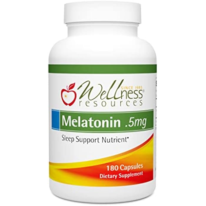 Wellness Resources 0.5mg Melatonin Capsules - Natural Sleep Support Supplement - Gluten Free Sleep Aid, Preservative Free, Third-Party Tested, No Added Sugars Dye Free, 180 Capsules - Image 1