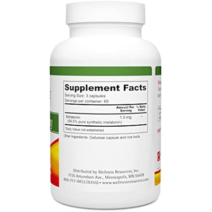 Wellness Resources 0.5mg Melatonin Capsules - Natural Sleep Support Supplement - Gluten Free Sleep Aid, Preservative Free, Third-Party Tested, No Added Sugars Dye Free, 180 Capsules - Image 2